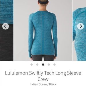 Size 2 Lululemon Swiftly Tech Long Sleeve Crew in Indian Ocean/Black